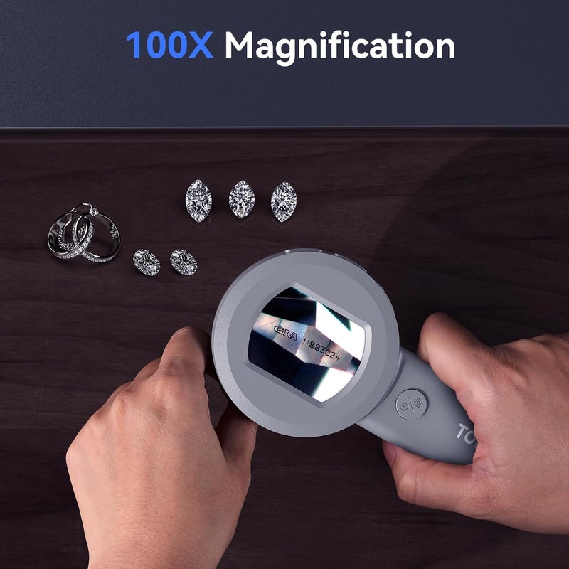 TOMLOV P10 Microscope for Adults Kids, Portable 100X Illuminated Jewelers Loupe, Handheld Coin Magnifier with Light for Collectors, Pocket Trichome Magnifying Glass, Digital Microscope with 2" Screen - Image 4